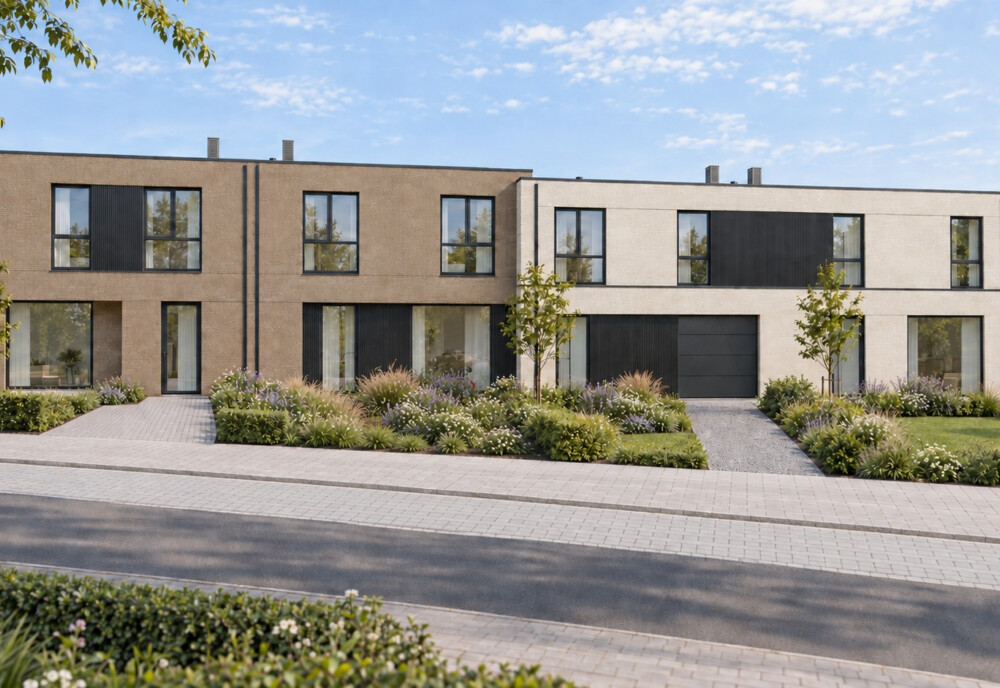 Groene voortuinen met lichte parkeerplaats