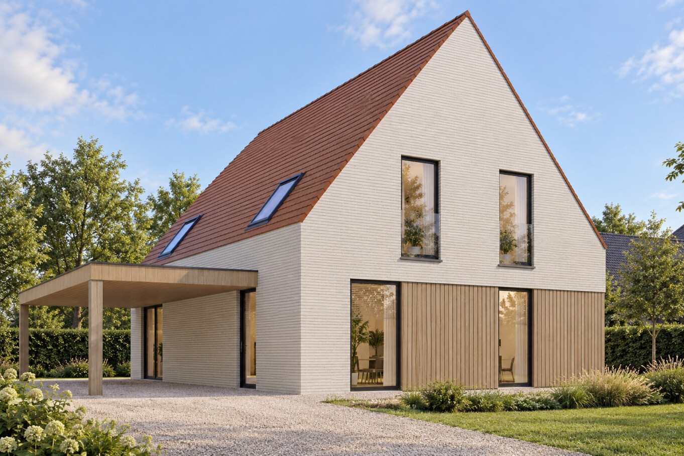 Moderne woning met houten carport